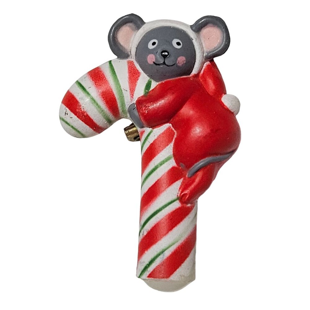 Vintage Christmas Mouse Candy Cane Brooch Pin Holiday Fashion Jewelry Women